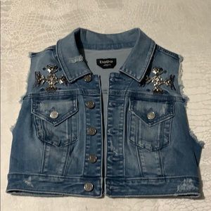 BeBe distressed denim sleeveless crop jacket XS